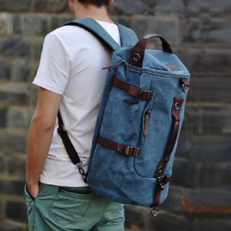 DIDE Men&#39;s Backpack Waterproof Laptop Backpacks Male Vintage Leather Backpack For Male Casual Travel Back Pack Schoolbag: Canvas Blue