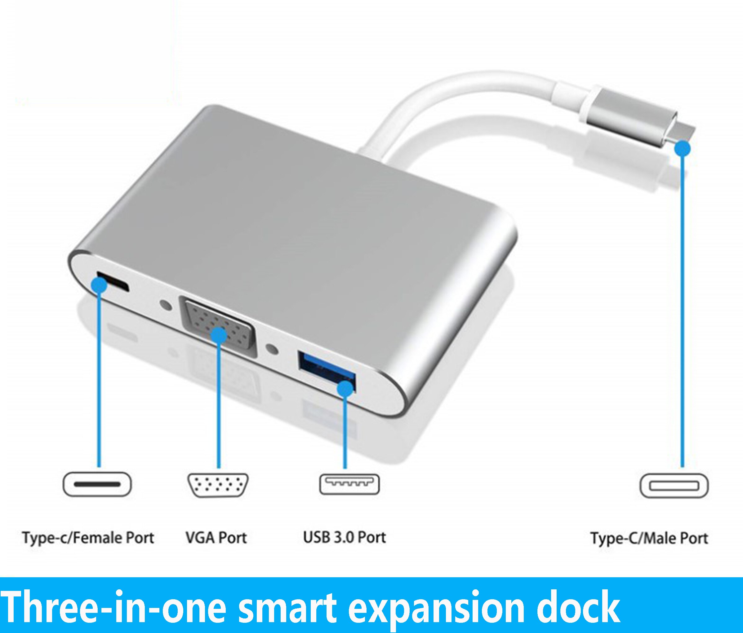1Pcs Hdmi-Compatibel USB3.0 Pd Vga 3 Adapter Usb Type C Hub Naar Hdmi 4K Voor Macbook huawei Mate Boek En Diverse Mobiele Telefoon: 2