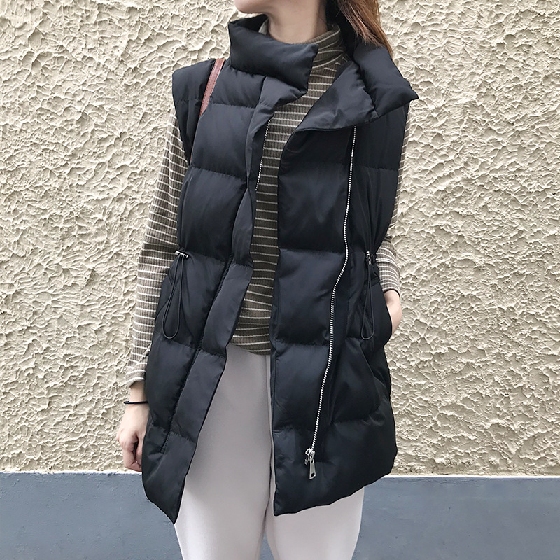 Winter Long Sleeveless Vest Coats Women Stand Neck Slim Cotton Padded Jacket Vests Korean Zipper Jacket Woman Waistcoat