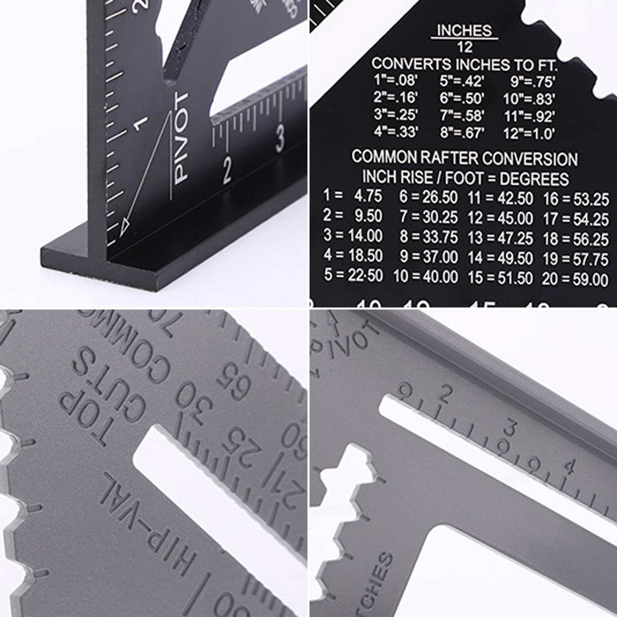 12 inch Metric and Imperial Aluminum Alloy Triangle Angle Ruler Protractor Woodworking Measurement Tool Square Layout Gauges