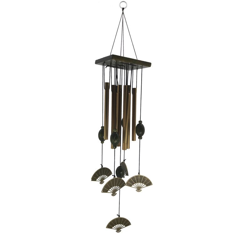 Bois massif plaque carrée carillon de vent rétro 8 tube métal anti-rouille alliage ornements en bois Pegasus voilier papillon artisanat: ZY000047-fan