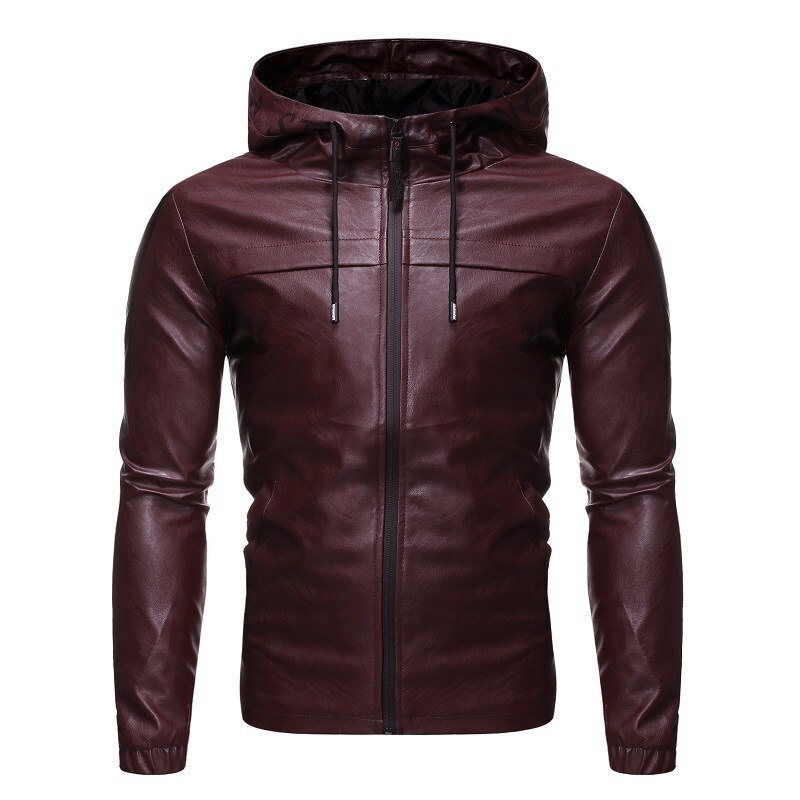 Herenjas lente leer herfst voor heren leren jas met capuchon leren jas heren: Bordeauxrood / Xl