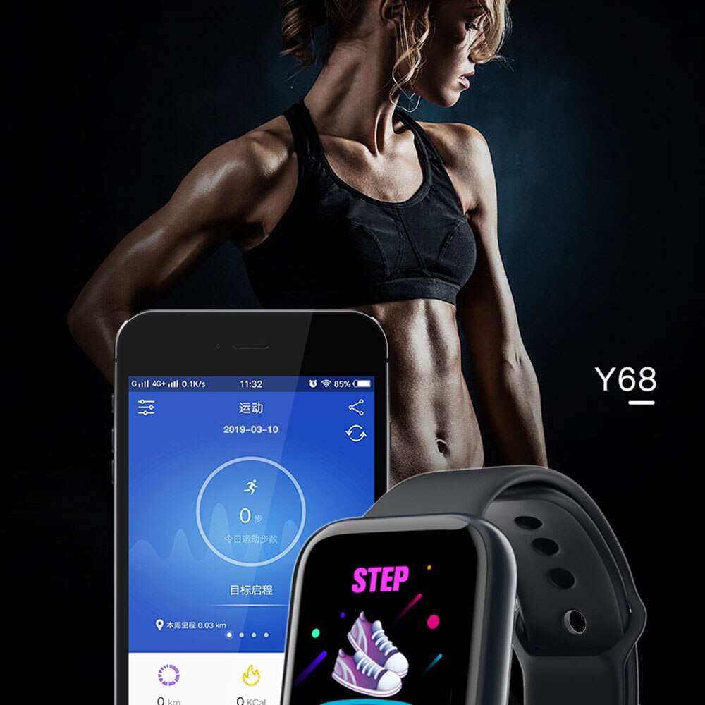 2PCS Y68 Smart Watch Fitness Tracker Blood Pressure Smartwatches Waterproof Heart Rate Monitor Bluetooth Smart Wristwatch