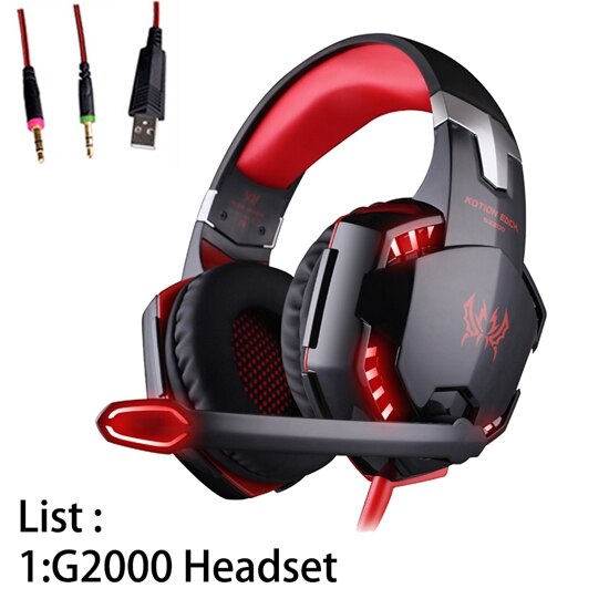 KOTION JEDER G2000 G9000 Gamer Spielen Beste Tiefe Bass Kopfhörer Stereo Headset PC Für Computer Spiel Kopfhörer Mit Mic LED lichter: G2000 rot