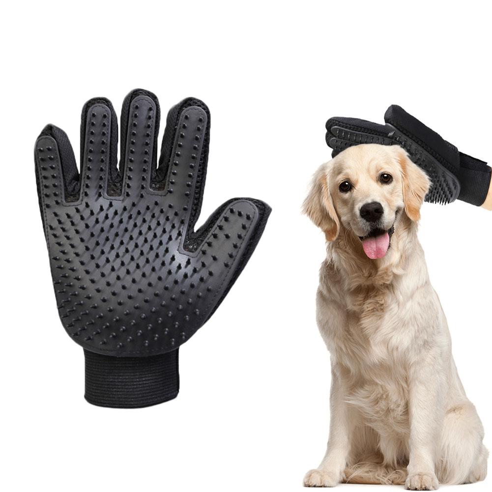 Guantes de aseo para mascotas, cepillo de Limpieza del cabello para perros y gatos, peine de goma negra, guante desodorizante con cinco dedos para mascotas, para perros y gatos,