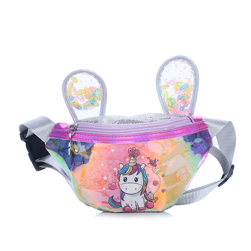 women leather waist bag cartoon sequin fanny pack for kid girl cute phone chest bag female belt bag fanny packs: 20cm x 11.5cm x 6cm