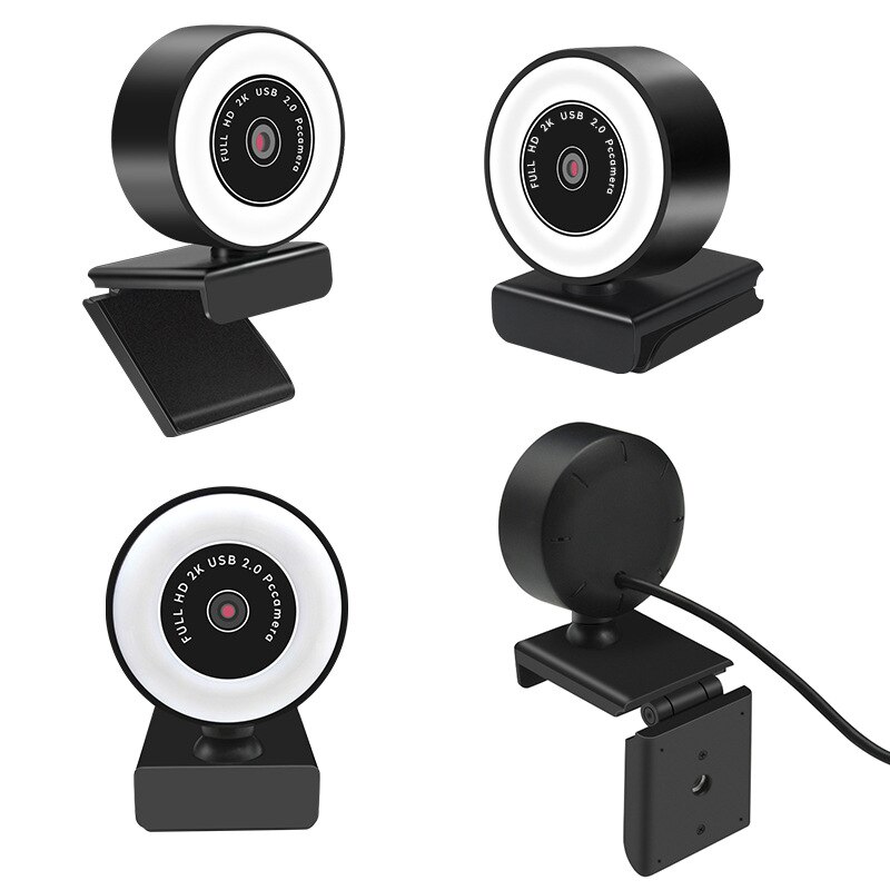 Mini Webcam Computer Camera 1080P 2K Webcam Autofocus Hd Vullen Licht Webcam Met Microfoon Led Ring licht Pc Camera