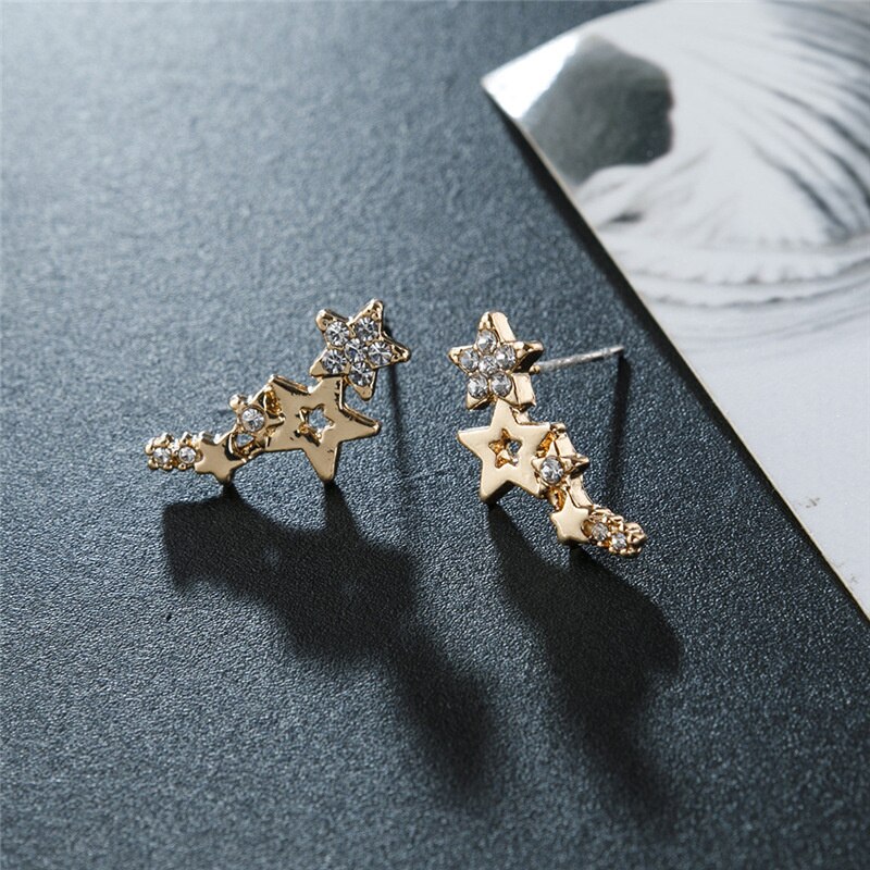 Pendientes con forma de estrella para niñas, aretes de circonita de Color dorado y plateado, exquisitos, joyería de verano