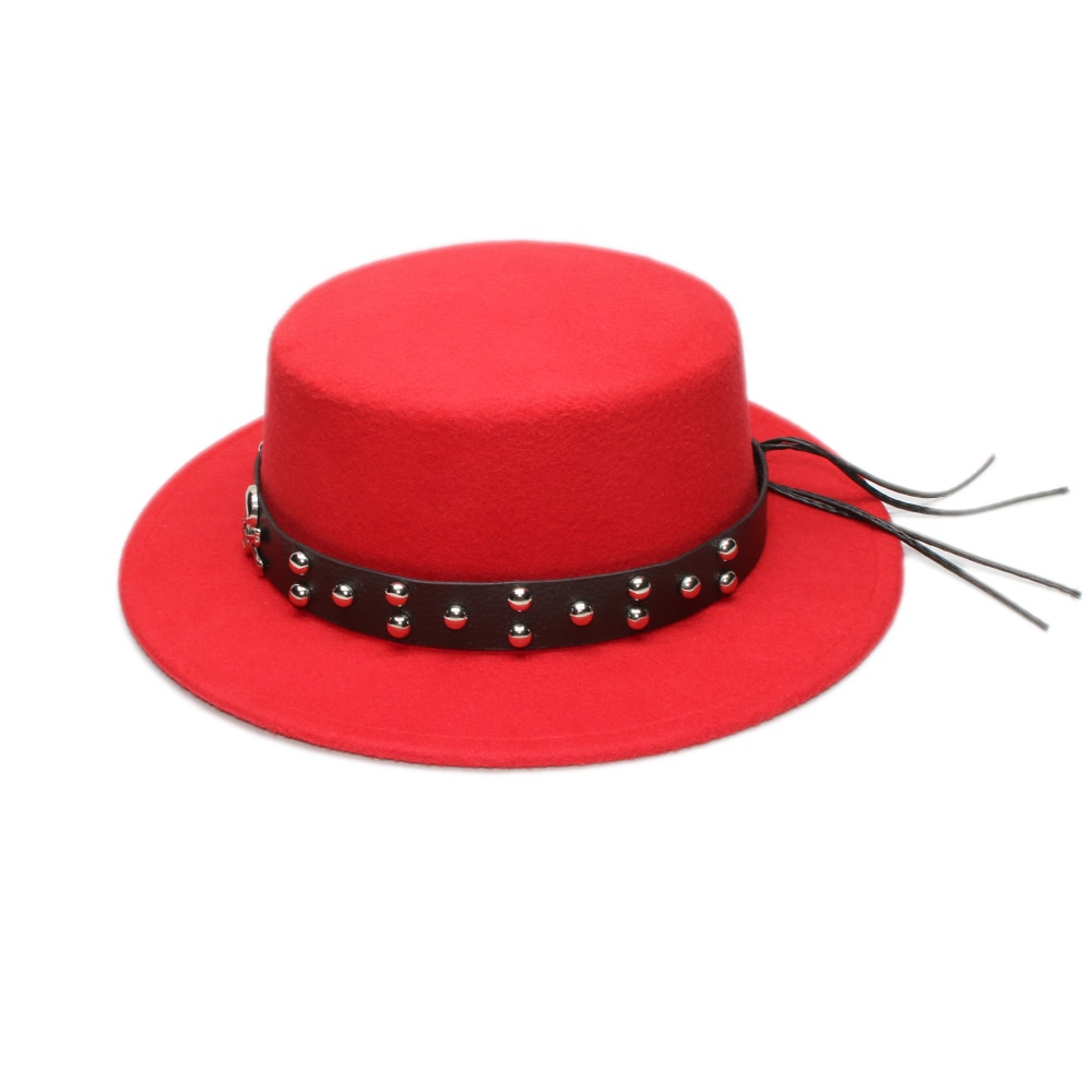Retro dödskalle läderband förälder-barn unisex /barn ull bred brätte fedora fläskpaj fläsk-paj hatt bowler rund keps  (57cm/54cm)