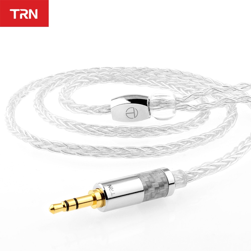 Trn  t3 8- kärnig rent silverkabel 2.5/3.5mm med mmcx /2- polig kontakt uppgraderad kabel hörlurskabel för trn  v90 v80 v10 ba5 st1