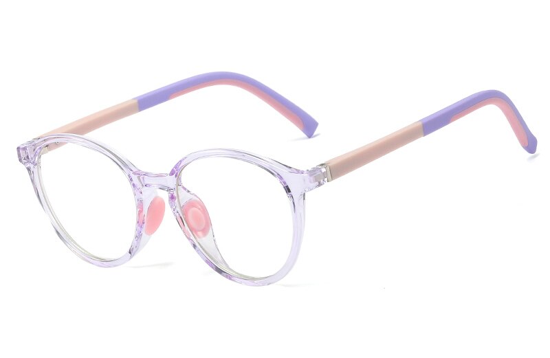 Peekaboo blue light blocking round frame glasses for kids girls boys tr90 transparent eyeglasses myopia accessories for students: purple with clear
