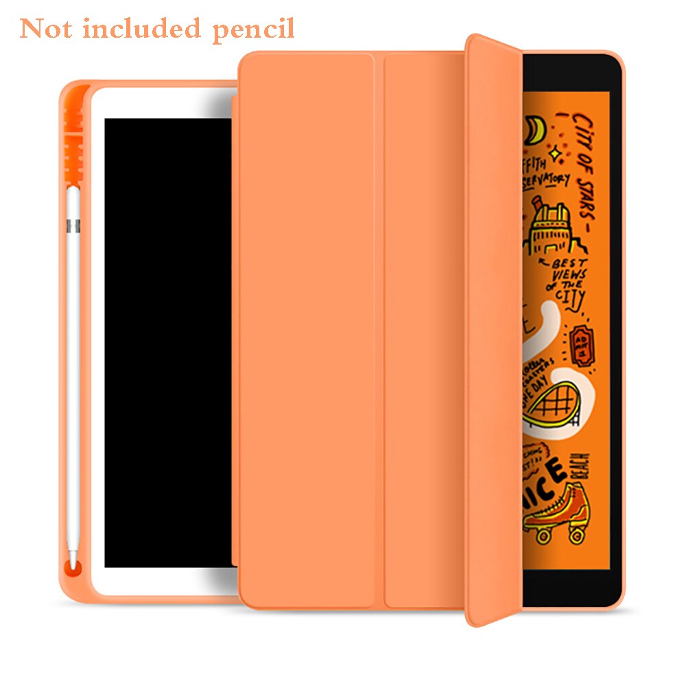 With Pencil Holder Case For iPad 10.2 inch Smart Case PU Leather Protective Shell Auto Sleep / Wake Cover For Model A2197: Orange