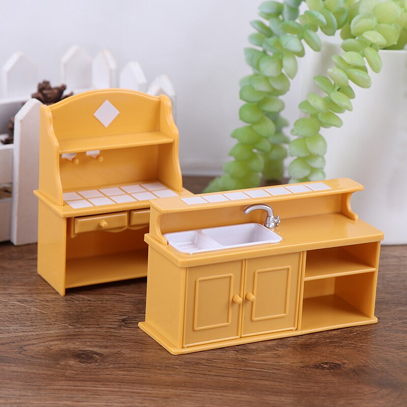 1/12 Dollhouse mini Mobili in Plastica Modello di Cucina Mobili Da Pranzo Giallo Casa di Bambola Decorazione in Miniatura Accessori per la Cucina