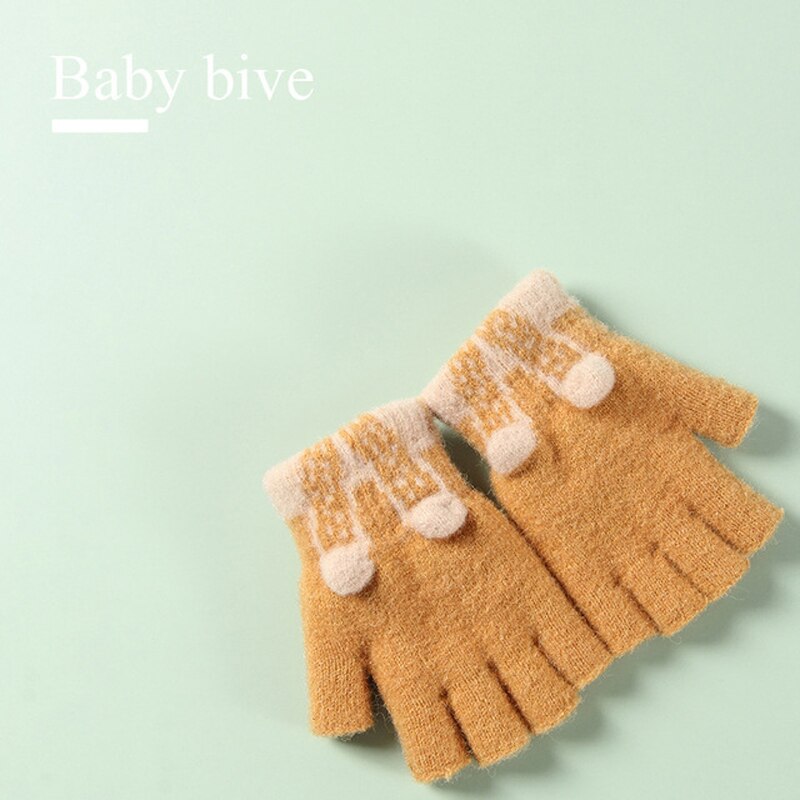 Herfst En Winter Baby Kinderen Leuke Animal Cartoon Fluwelen Warme Handschoenen Voor Jongens En Meisjes Zachte Half-Vinger Handschoenen kid 'S: YELLOW