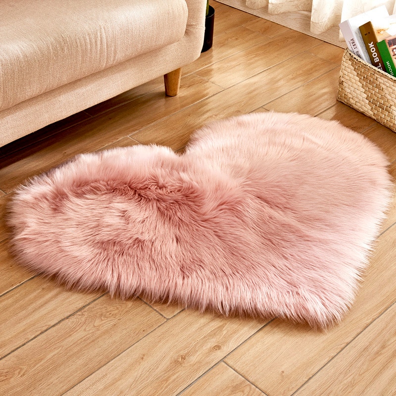 Alfombra peluda de piel de oveja Artificial, felpudo peludo de lana sintética, esponjoso, corazón de amor, alfombra sin pelusa para sala de estar, 30x30/40x50cm