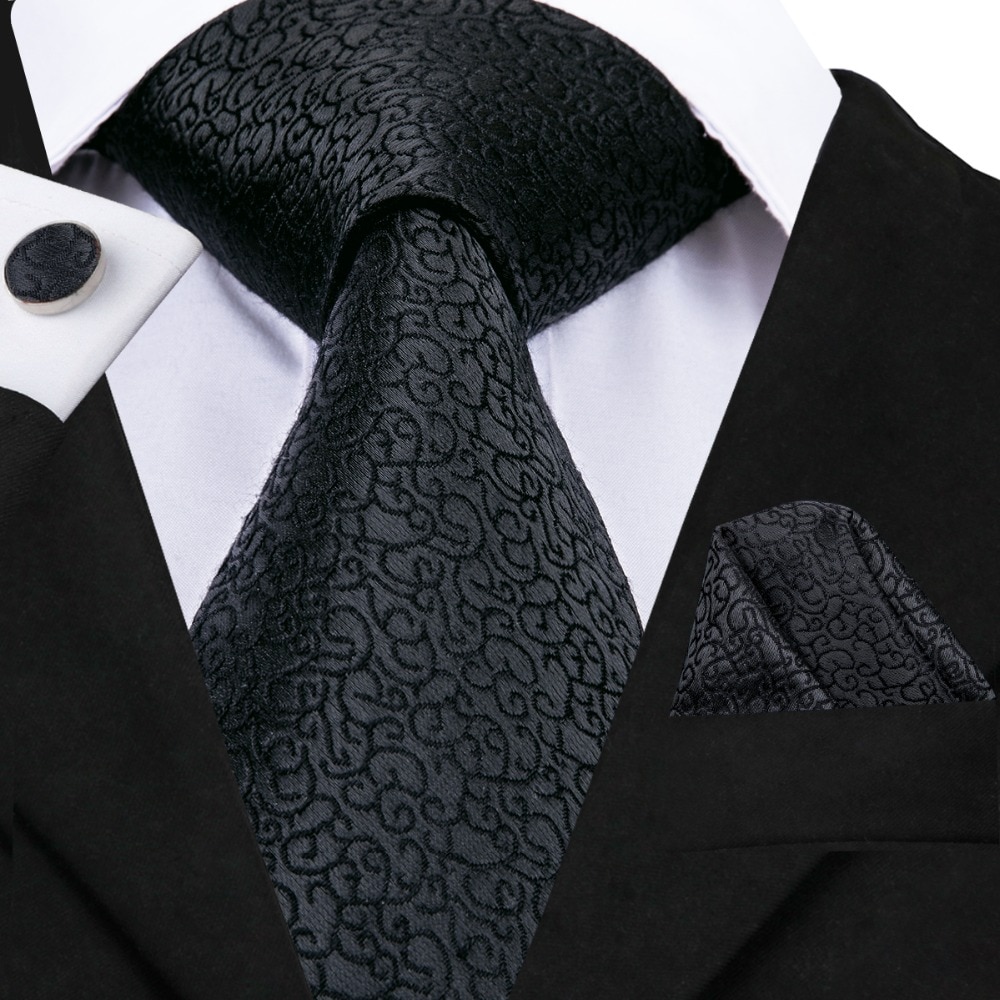 Hi-tie stijl 100%  zijden stropdassen zakdoek manchetknopen formele stijl voor zakelijk gebruik zwarte jacquard stropdas pak heren zakelijk c -3040