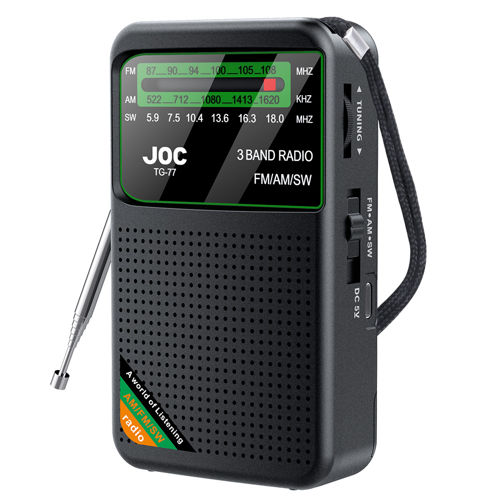 Fickradio am/fm/sw bärbar radio batterier uppladdningsbara stöder anslutning trådbunden hörlur bärbar fm-radiomottagare: Svart