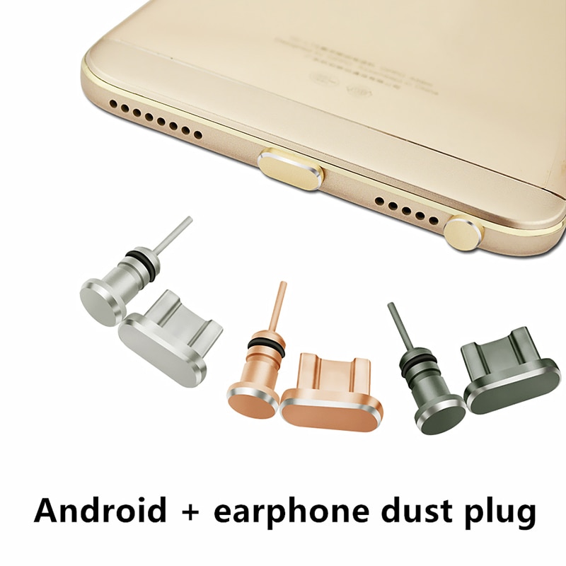 Mikro usb stik + øretelefon stik telefon tilbehør stik 3.5 android mobiltelefon tilbehør støv metal stik sim nål