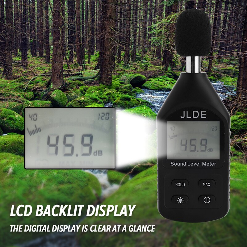Detector de ruído digital claro que monitora o medidor de nível sadio do luminoso do lcd mini verificador de medição de ruído da precisão alta de pouco peso