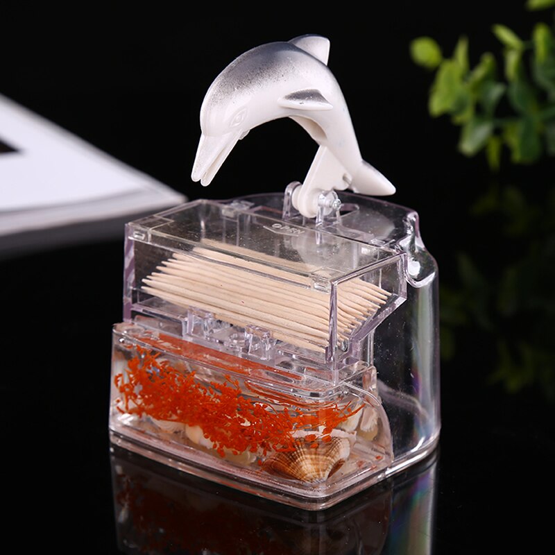 Cute Cartoon Dolphin Toothpick Box Transparent Mediterranean Style Toothpick Holder Tooth Pick Dispenser Kitchen Accessories: gray