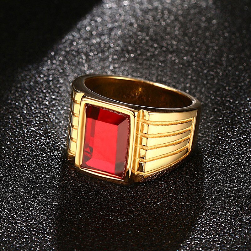 ¡Novedad de ! Anillos de piedra roja grande Modyle para hombre, joyas geniales de Color dorado, anillos grandes, joyas para , Anillos Masculinos gótico