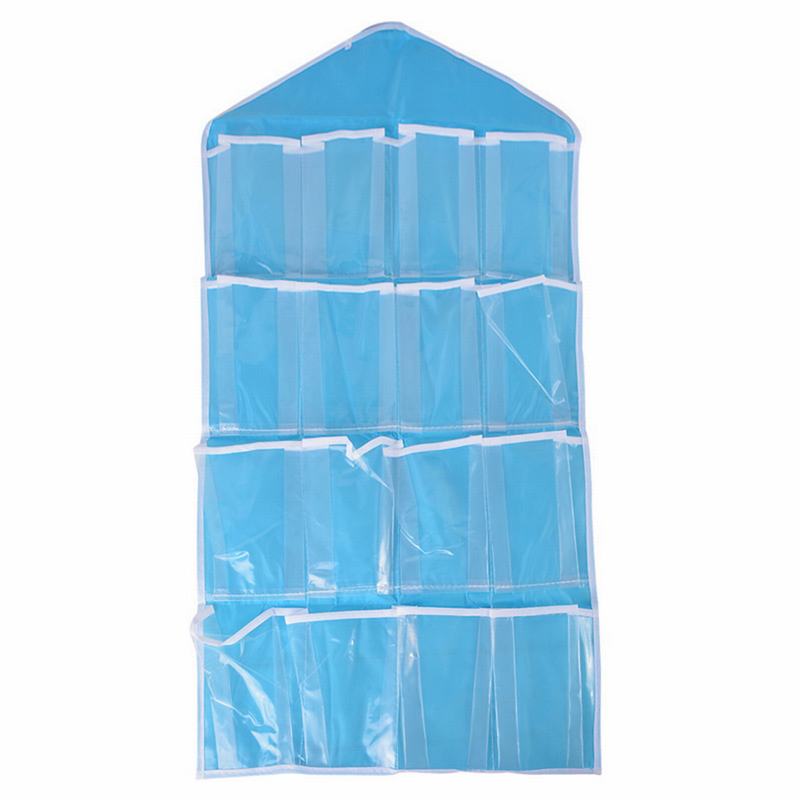 16 rejillas plegables guardarropa bolsas colgantes contenedor ropa interior sujetadores calcetines gancho para corbatas zapatos bolsa de almacenamiento: Light blue