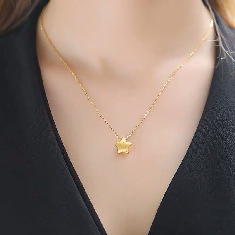 CHUHAN – collier avec pendentif étoile en or pur 999, chaîne clavicule en or dur 3D Au750, bijoux fins pour femmes,