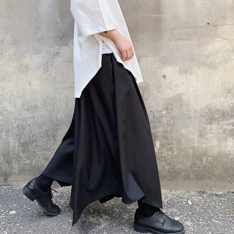Pantalones de pierna ancha con Irregular de estilo japonés para hombre y mujer, ropa de calle estilo Hip Hop Punk, pantalones harén góticos, pantalones Kimono