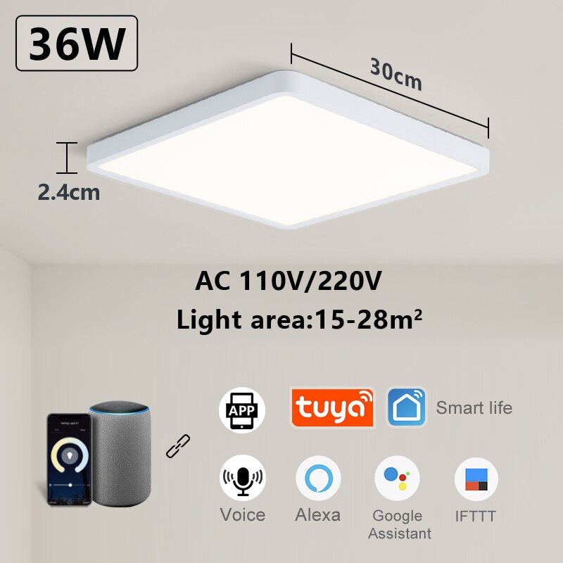 Marpou Tuya Smart Led Plafond Lamp Houtnerf App Voice Control Alexa/Google Afstandsbediening Vierkante Plafond Verlichting Living kamer: W-APP control