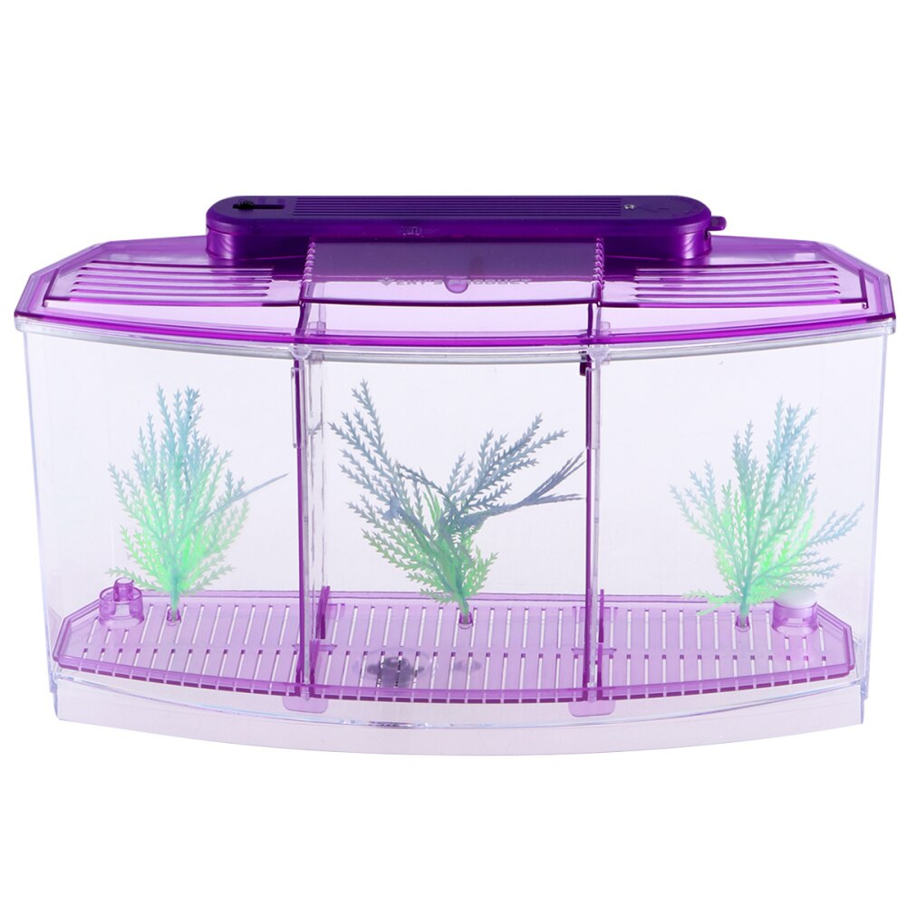 Mini Fish Tank Self-Cleaning Desktop Mini Ecological Goldfish Tank Square Hatching Seedlings Aquariums for Home Shop (Purple): Purple