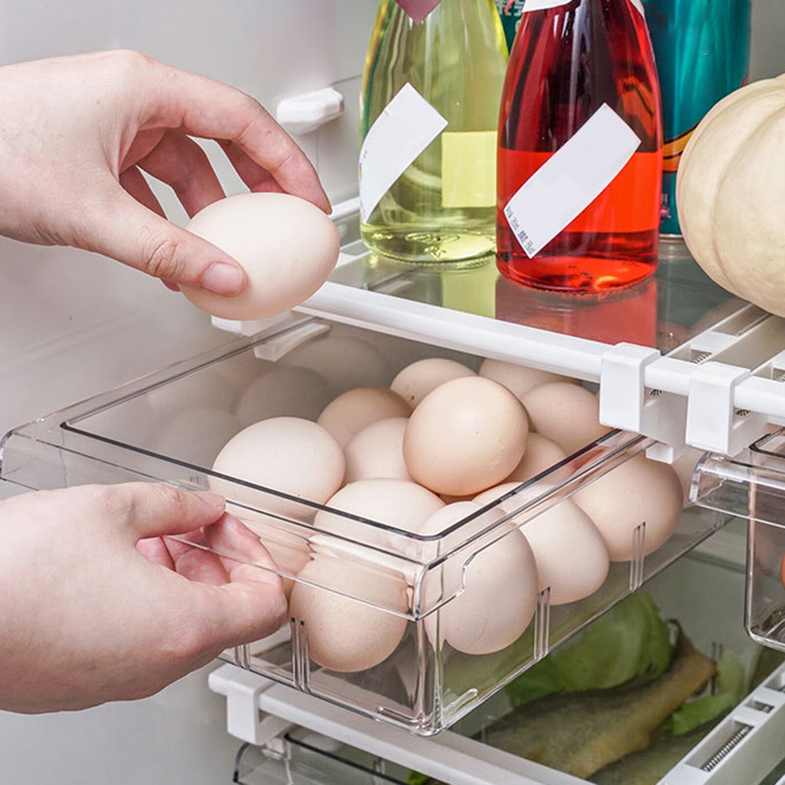 1/4/8 Compartment Multi-function Refrigerator Drawer Storage Box Organizer Bin Transparent Fridge Storage Bin Containers