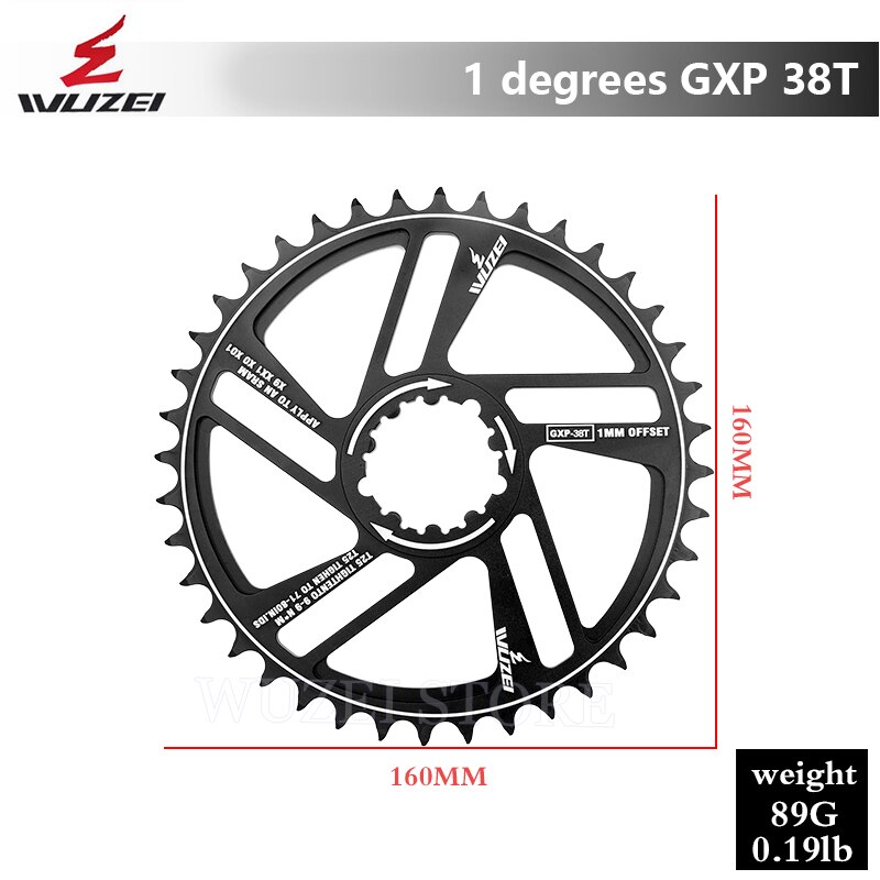 Wuzei Mountainbike Gxp Kettingbladen 30/32/34/36/38/40/42T Offset 1Mm Tandwielen 8/9/10/11/12 Speed Mtb Crankstel Onderdelen Voor Sram: BLACK 38T (1)