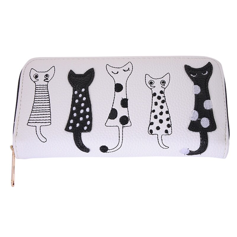 Luxury Wallet Women Cat Cartoon Wallet Female Card Holder Casual Zip Ladies Clutch PU Leather Coin Purse: White