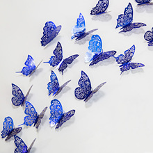 3D Royal Blue Hollow Paper Rose Flower Butterfly Wall Sticker Living Home Decoration Wedding Butterflies Decals