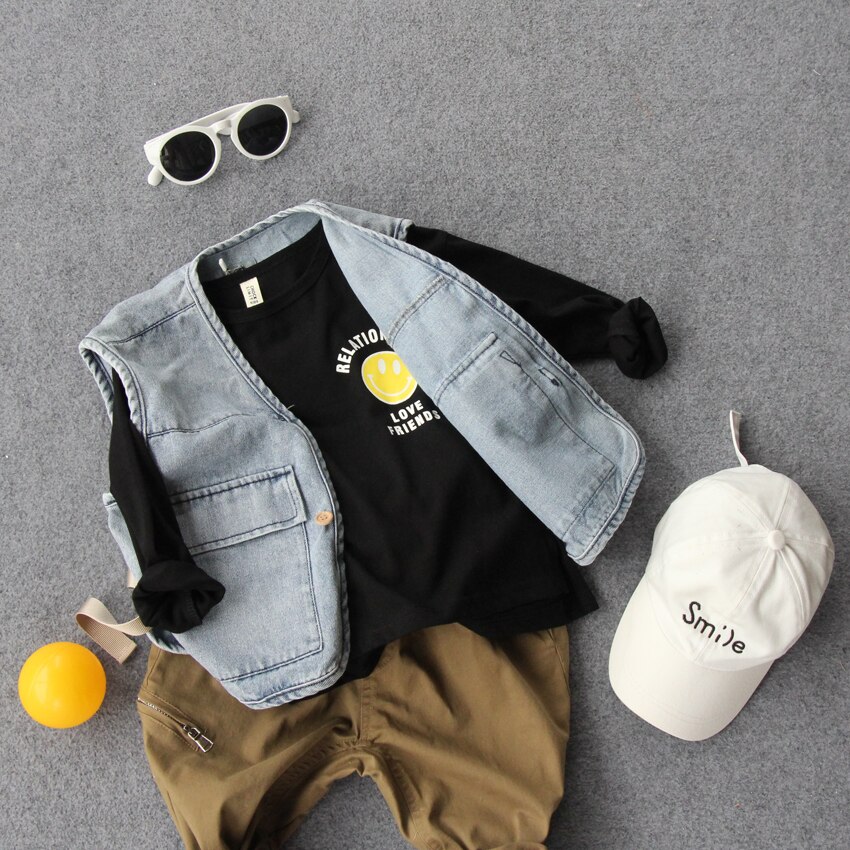 2-8Y autumn boys denim vest kids spring autumn clothing boys casual vest