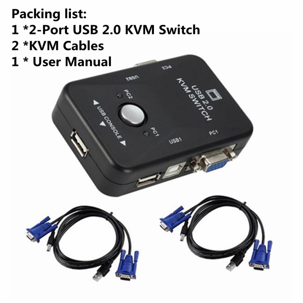 Grwibeou-conmutador KVM con 2 puertos USB, 1920x1440, VGA, SVGA, USB 2,0, KVM, ratón, teclado, caja divisora, interruptor para compartir: Blanco