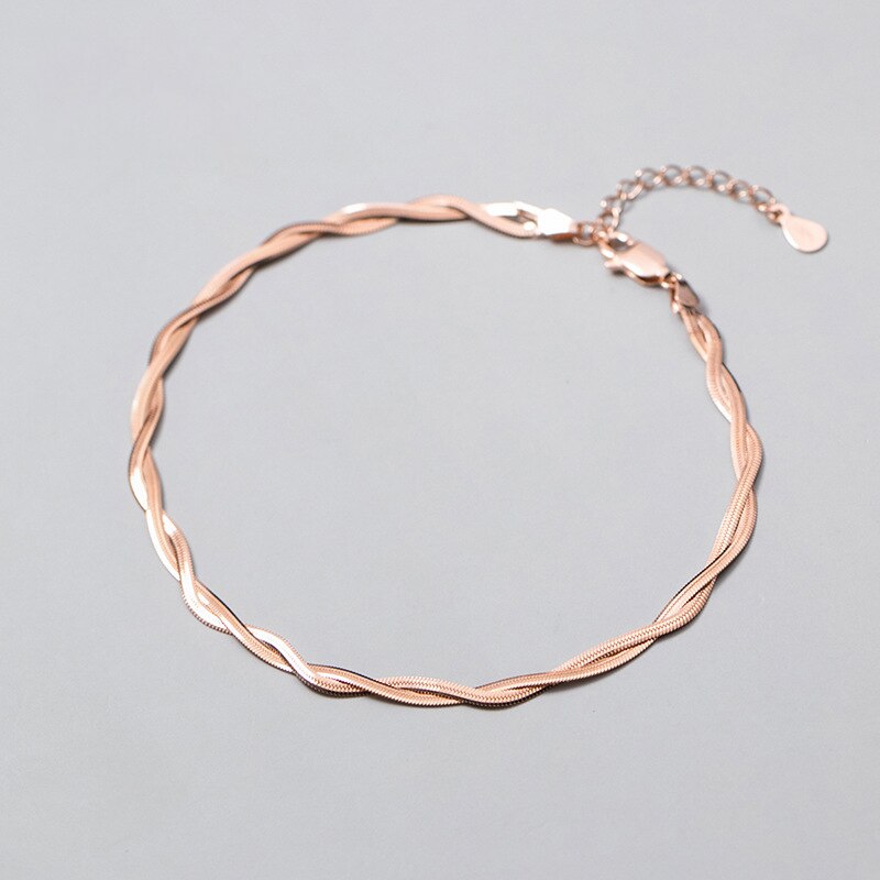 MIQIAO Double-layer Snake Chain Anklet For Women 925 Sterling Silver Foot Jewelry Rose Gold Color Ornament Platform: Rose Gold Color