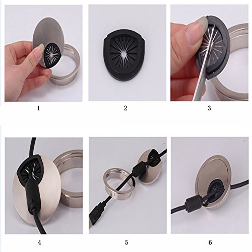1Pcs 52mm 2"inch Metal Desk Table Grommet Cable Cord Hole Cover for Home and Office (Bright silver)