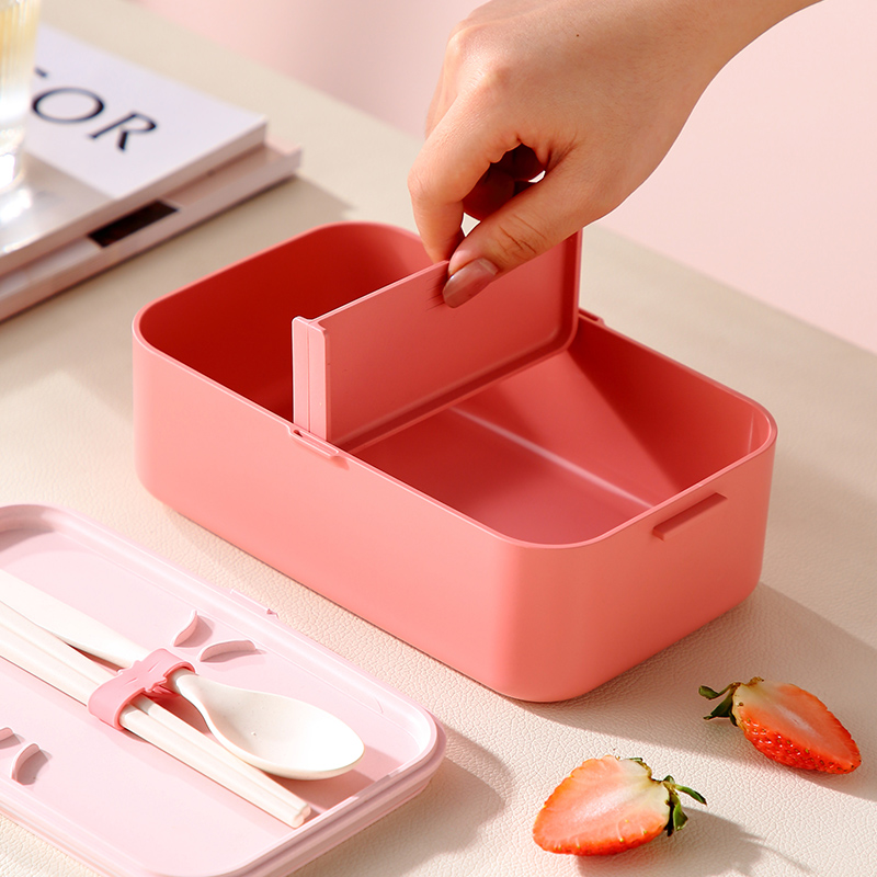 Boîte à lunch portable en fibre de bambou 3 en 1, double couche, bento, micro-ondes, cuillère, fourchette, femme, fille, école, enfant, pique-nique
