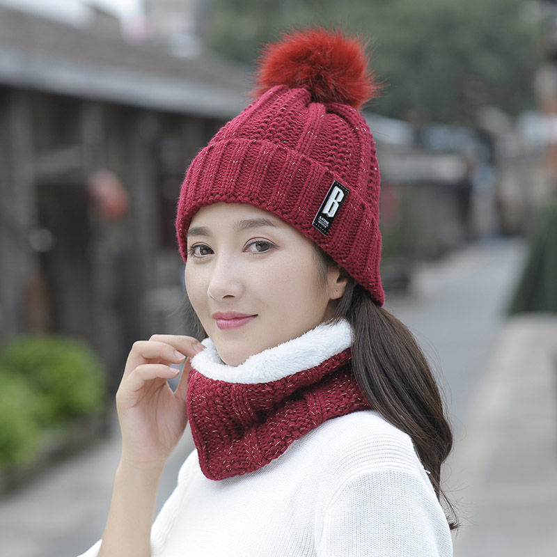 Efterår vinter kvinders hat kasketter strikket uld varmt tørklæde tyk vindtæt balaclava multifunktionelt hat tørklæde sæt til kvinder