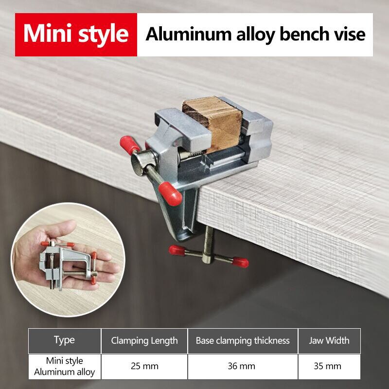 OUDISI Mini Bench Vise Multi-Function Fixture Small Jeweler Hobby Bench Vise 360° Rotating Base Desktop Screw Vise Tool: 35mm Silver