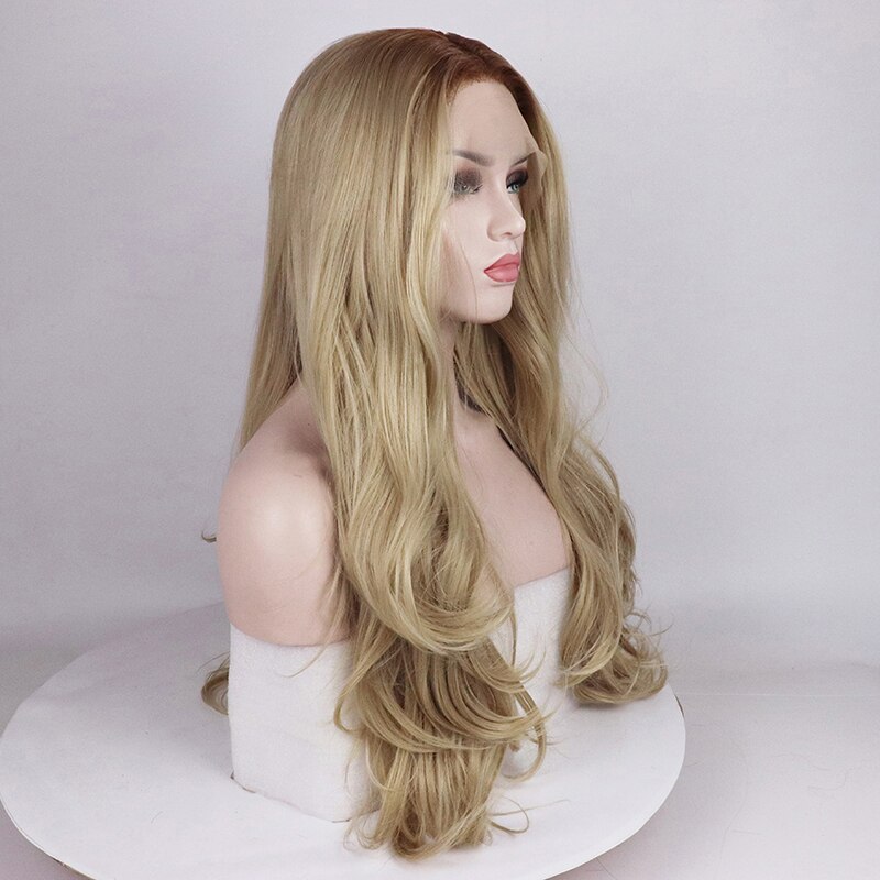 Perruque longue ondulée Ombre Blonde platine Blonde avant perruques synthétiques pour les femmes 24 pouces deux tons naturel partie moyenne perruque