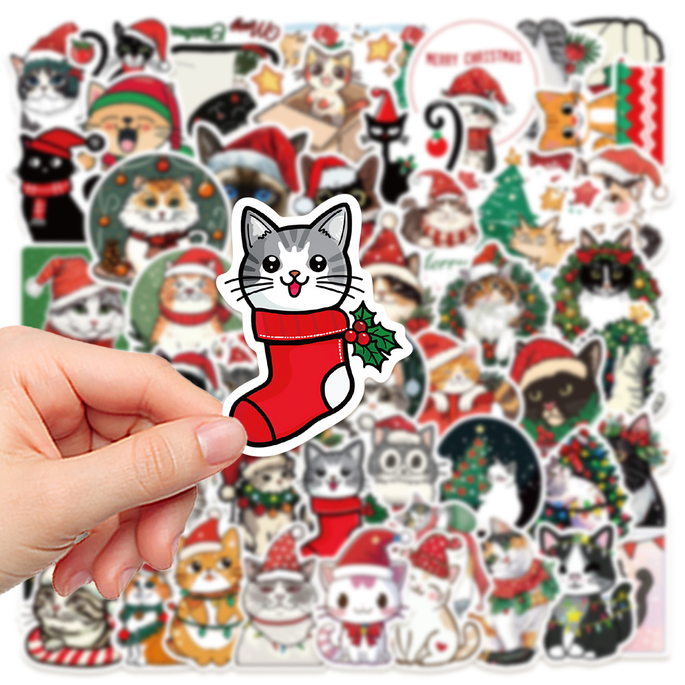 50PCS Cute Christmas Cat Stickers Cat Meme DIY Sticker Scrapbooking Phone Luggage Skateboard Waterproof Decal