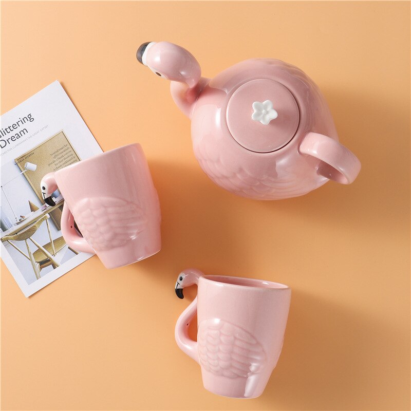Exquisite 3D Flamingos Coffeware Sets,Super Beauty Coffee Mug Cup Teapot Girl Birthday ,coffee pot tea set Christmas