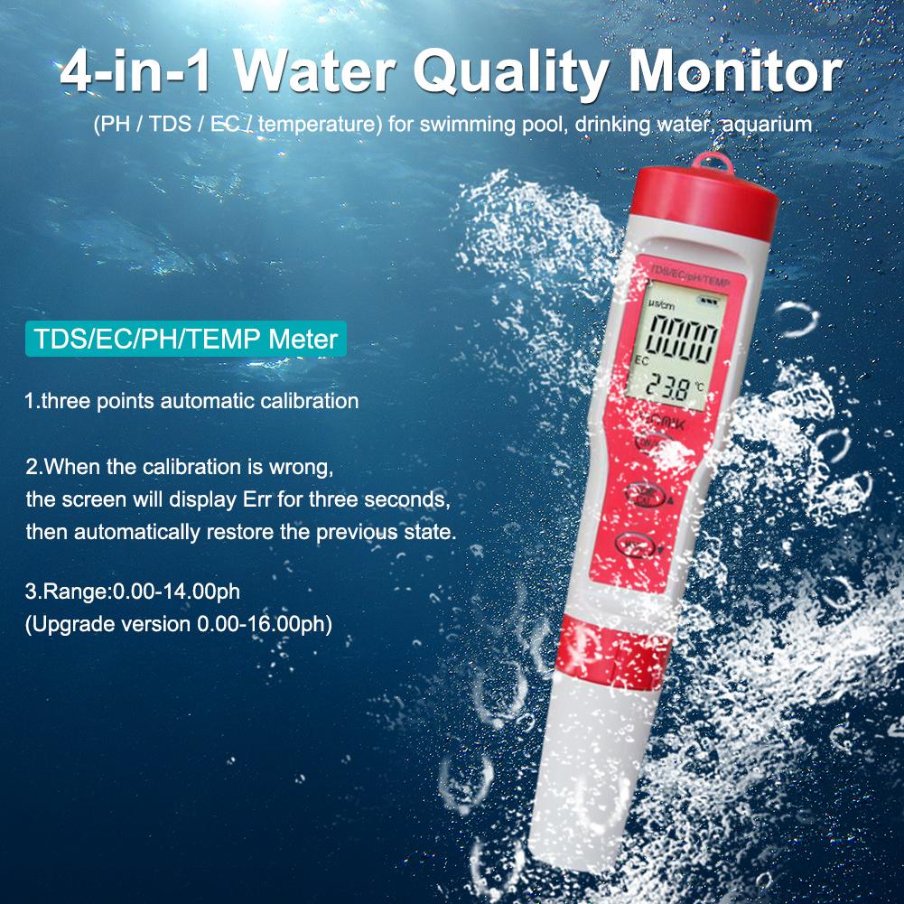 Bærbar 4- i -1 digital ph test pen ph meter drikkevand tester swimming pool spa tds ec temp test meter til akvarium vin
