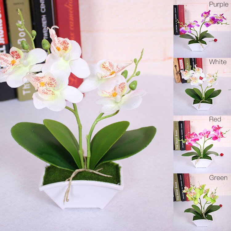 Kunstmatige bloem + vas Vlinder Orchidee Bloem Real Touch bladeren Kunstplanten Algemene Bloemen Voor Bruiloft Valentijnsdag