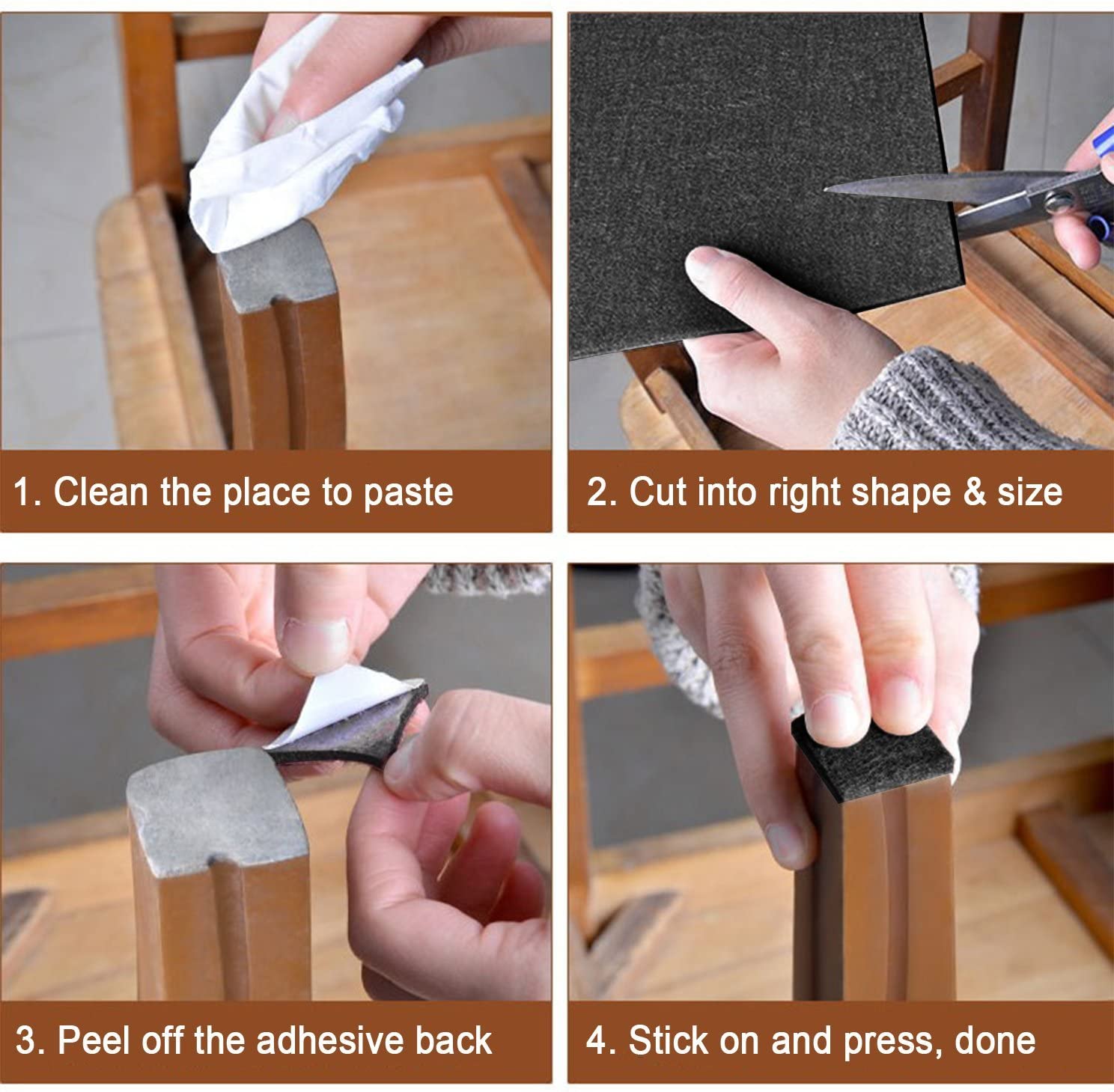 2Pcs Self Adhesive Furniture Felt Strips DIY Shape Sliding Pad Tape Felt Tape Polyester Felt Strip Roll Black Floor Protector