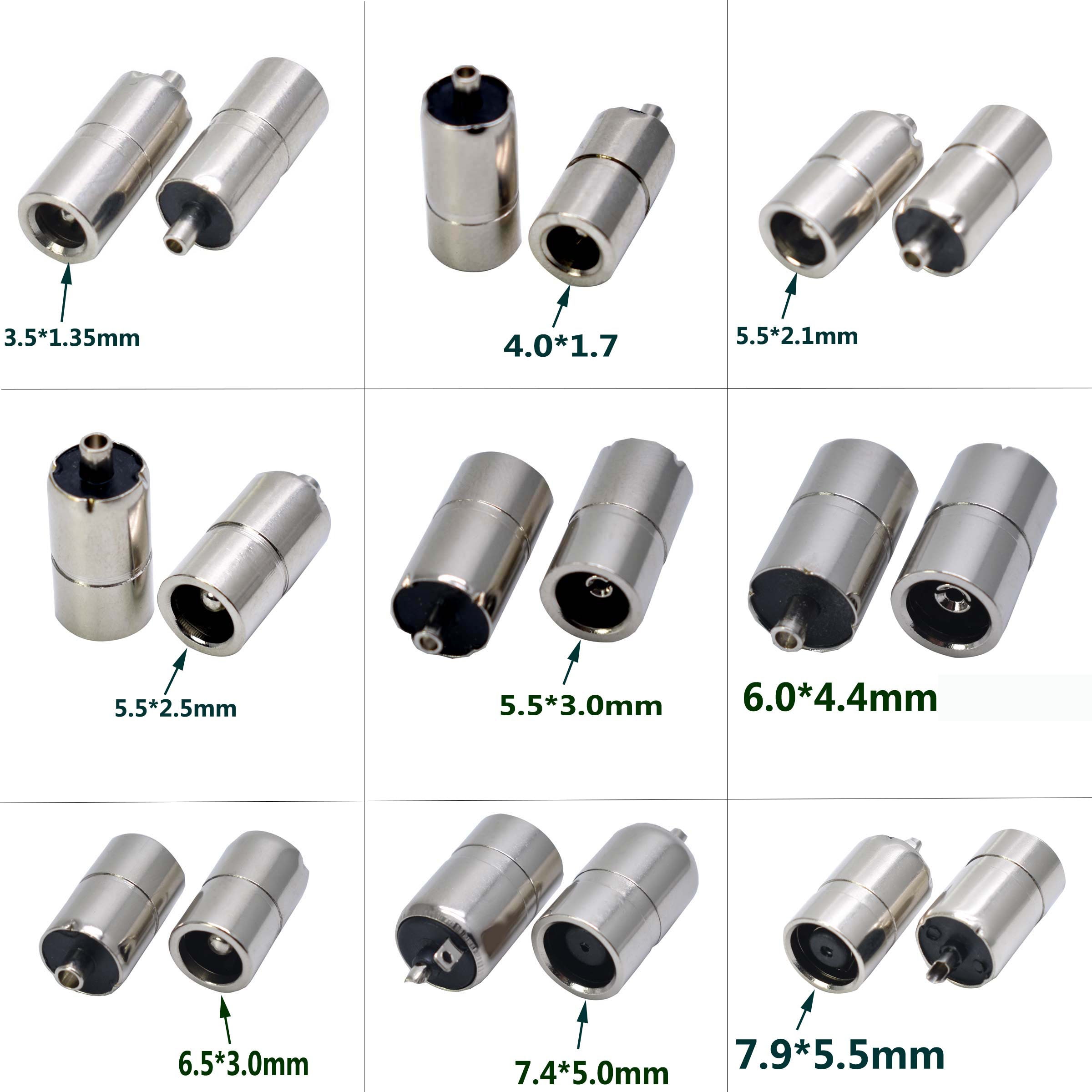 EClyxun 1 piezas DC Power Jack conector 5,5 * x2.1/6,5x3,0mm/7,4x5,0mm /5,0x3,0mm/6,0x4,4mm/3,5x1,35mm/4,0x1,7mm de Metal adaptador de enchufe