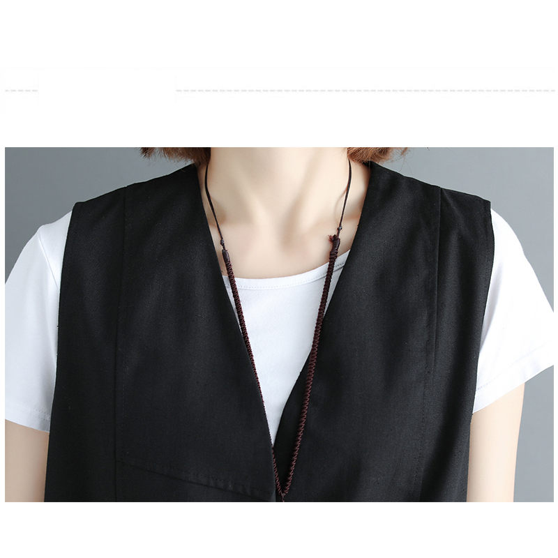 Chaleco largo holgado de lino y algodón para mujer, chaqueta lisa sin mangas con cuello en V, talla grande, f204, novedad de primavera y verano