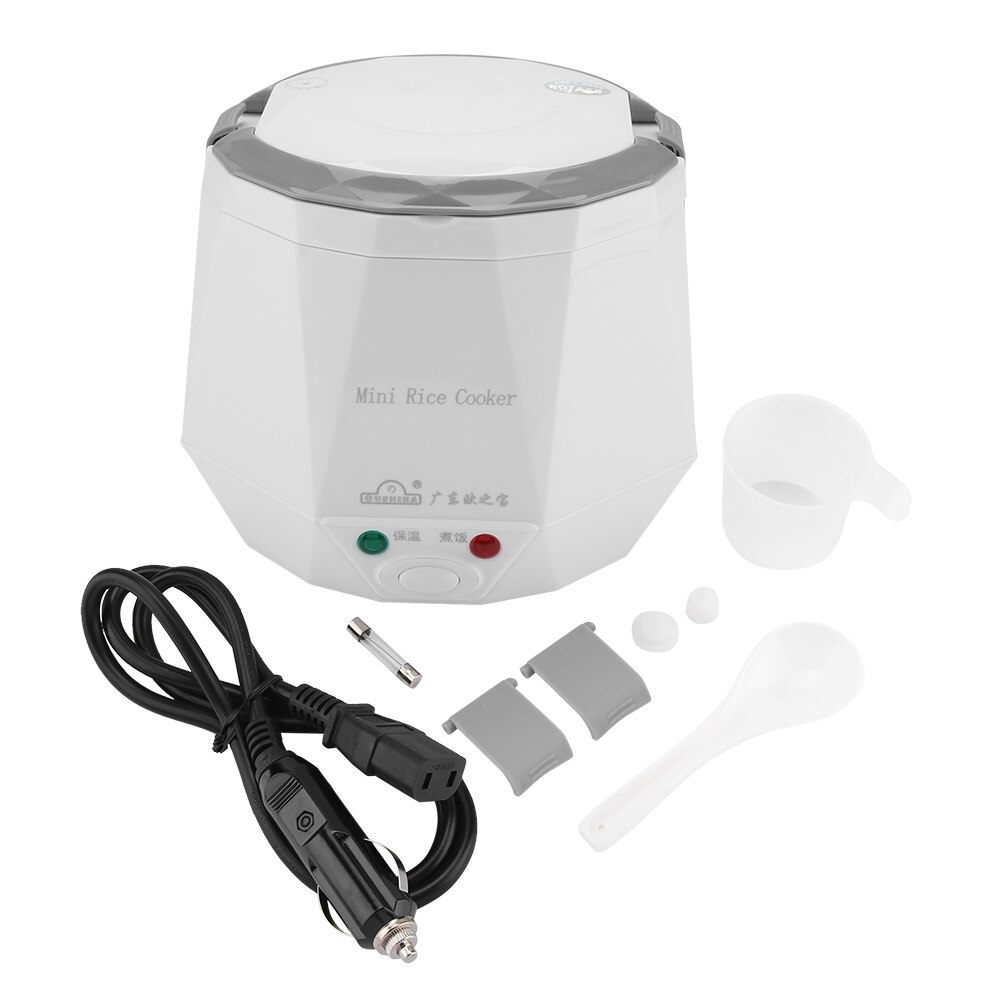 12v 100w 1.3 l bärbar riskokare multifunktionell elektrisk rismatare för biluppvärmning lunchbox matbehållare kruka: Vit